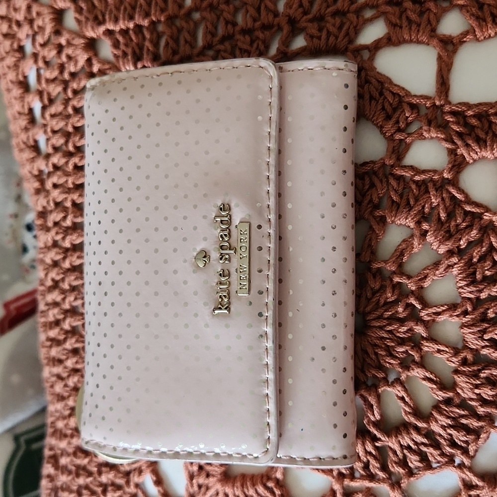 Pink and gold poka dot wallet